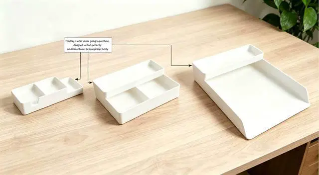 Alt view image 4 of 4 - Rectangular Plastic Desk Organizer, Half Accessory Tray for Office Supplies and Workspace Organization, 9.4" x 3.3" x 1", White