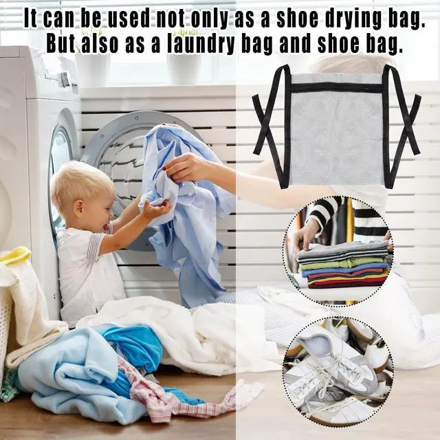 Alt view image 4 of 7 - Sneaker Wash & Dry Net Bag Laundry Bags for Dryer Sneaker Large HoneyComber Mesh Bags with Zipper and Strap for Shoes Washing Mesh Net for Most Dryers Door 15.7" Large