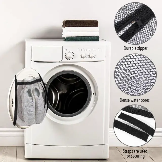 Alt view image 7 of 7 - Sneaker Wash & Dry Net Bag Laundry Bags for Dryer Sneaker Large HoneyComber Mesh Bags with Zipper and Strap for Shoes Washing Mesh Net for Most Dryers Door 15.7" Large