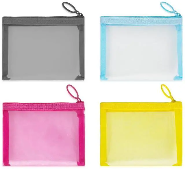Main image of Mini Mesh Pouches(4 Pack), Small Mesh Bags with Zipper Nylon Makeup Pouches Bag Cosmetic Pouch Travel Purse Organizer Insert Diaper Inside Bag Organizers Home Organizing Size See Through Cute Colors