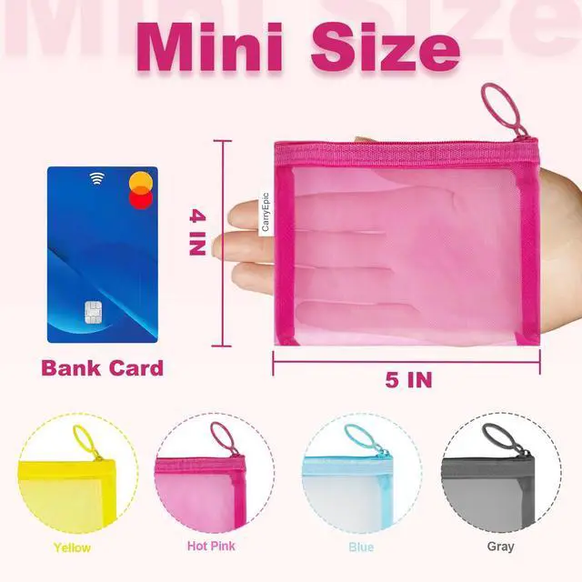 Alt view image 2 of 7 - Mini Mesh Pouches(4 Pack), Small Mesh Bags with Zipper Nylon Makeup Pouches Bag Cosmetic Pouch Travel Purse Organizer Insert Diaper Inside Bag Organizers Home Organizing Size See Through Cute Colors