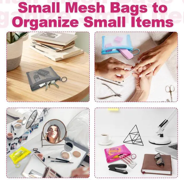 Alt view image 4 of 7 - Mini Mesh Pouches(4 Pack), Small Mesh Bags with Zipper Nylon Makeup Pouches Bag Cosmetic Pouch Travel Purse Organizer Insert Diaper Inside Bag Organizers Home Organizing Size See Through Cute Colors