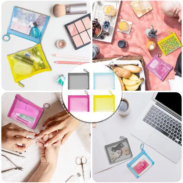 Alt view image 7 of 7 - Mini Mesh Pouches(4 Pack), Small Mesh Bags with Zipper Nylon Makeup Pouches Bag Cosmetic Pouch Travel Purse Organizer Insert Diaper Inside Bag Organizers Home Organizing Size See Through Cute Colors