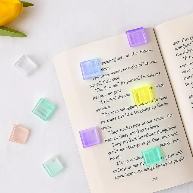 Alt view image 4 of 6 - Clip-on Bookmarks 12 Pack Transparent Color Push Clip Page Markers with Storage Box, Reusable Plastic Paper Clamps for Books, Study Notes, Office Documents