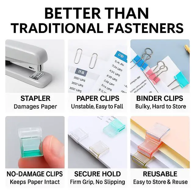 Alt view image 5 of 6 - Clip-on Bookmarks 12 Pack Transparent Color Push Clip Page Markers with Storage Box, Reusable Plastic Paper Clamps for Books, Study Notes, Office Documents
