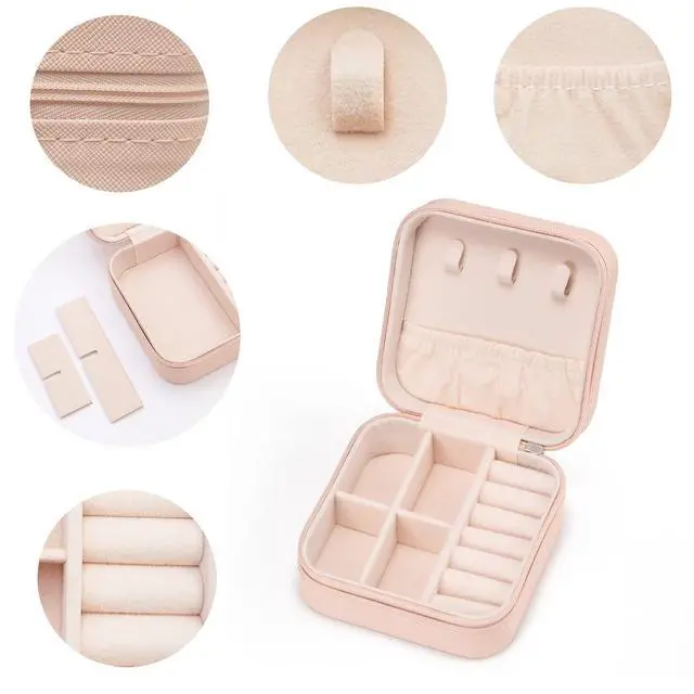 Alt view image 4 of 7 - Mini Jewelry Travel Case,Small Jewelry Box,Traveling Jewelry Organizer,Portable Jewellery Storage Holder for Rings Earrings Necklace Bracelet Bangle for Girls Women(Pink - 1 pack)