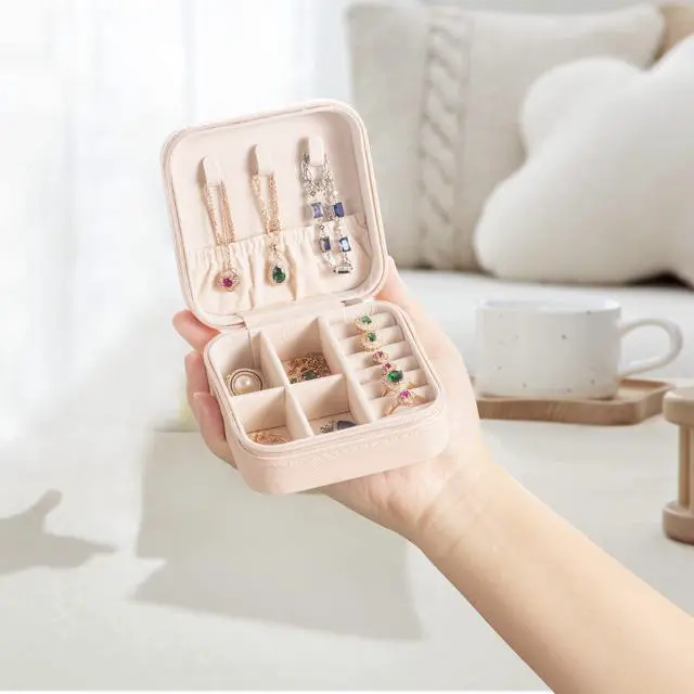 Alt view image 3 of 7 - Mini Jewelry Travel Case,Small Jewelry Box,Traveling Jewelry Organizer,Portable Jewellery Storage Holder for Rings Earrings Necklace Bracelet Bangle for Girls Women(Pink - 1 pack)
