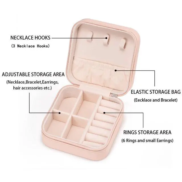 Alt view image 5 of 7 - Mini Jewelry Travel Case,Small Jewelry Box,Traveling Jewelry Organizer,Portable Jewellery Storage Holder for Rings Earrings Necklace Bracelet Bangle for Girls Women(Pink - 1 pack)