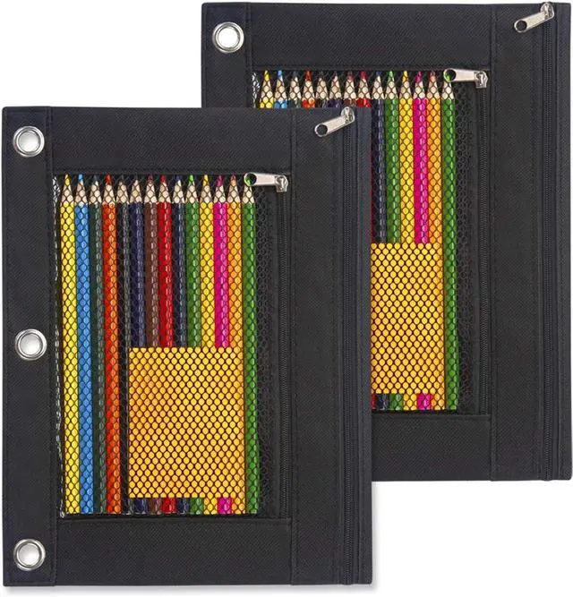Main image of Pencil Pouch for 3 Ring Binder, 2 Pack Fabric Binder Pouch with 2 Pockets, Pencil Bags with Zipper and Reinforced Grommets, Pencil Cases for Binder