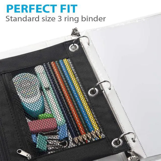 Alt view image 2 of 7 - Pencil Pouch for 3 Ring Binder, 2 Pack Fabric Binder Pouch with 2 Pockets, Pencil Bags with Zipper and Reinforced Grommets, Pencil Cases for Binder