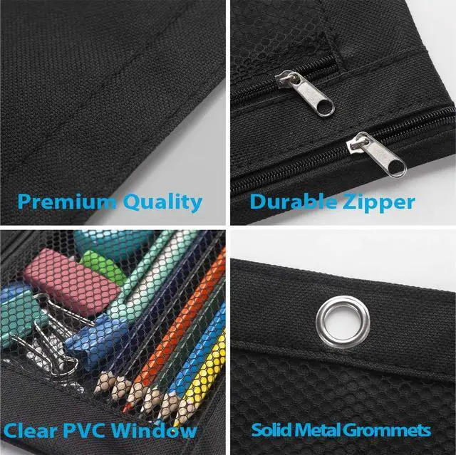 Alt view image 3 of 7 - Pencil Pouch for 3 Ring Binder, 2 Pack Fabric Binder Pouch with 2 Pockets, Pencil Bags with Zipper and Reinforced Grommets, Pencil Cases for Binder