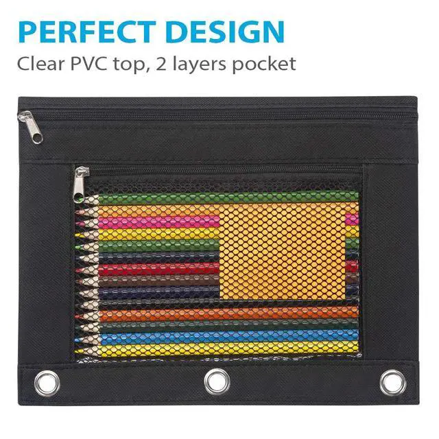 Alt view image 4 of 7 - Pencil Pouch for 3 Ring Binder, 2 Pack Fabric Binder Pouch with 2 Pockets, Pencil Bags with Zipper and Reinforced Grommets, Pencil Cases for Binder