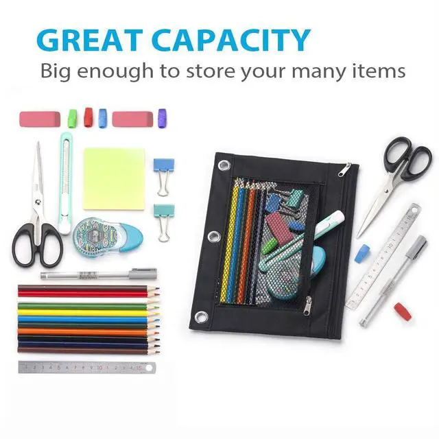 Alt view image 5 of 7 - Pencil Pouch for 3 Ring Binder, 2 Pack Fabric Binder Pouch with 2 Pockets, Pencil Bags with Zipper and Reinforced Grommets, Pencil Cases for Binder