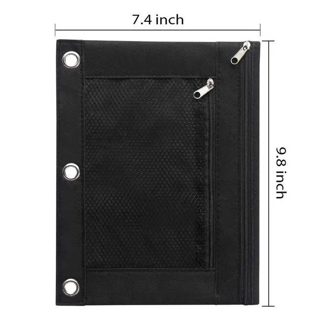 Alt view image 6 of 7 - Pencil Pouch for 3 Ring Binder, 2 Pack Fabric Binder Pouch with 2 Pockets, Pencil Bags with Zipper and Reinforced Grommets, Pencil Cases for Binder