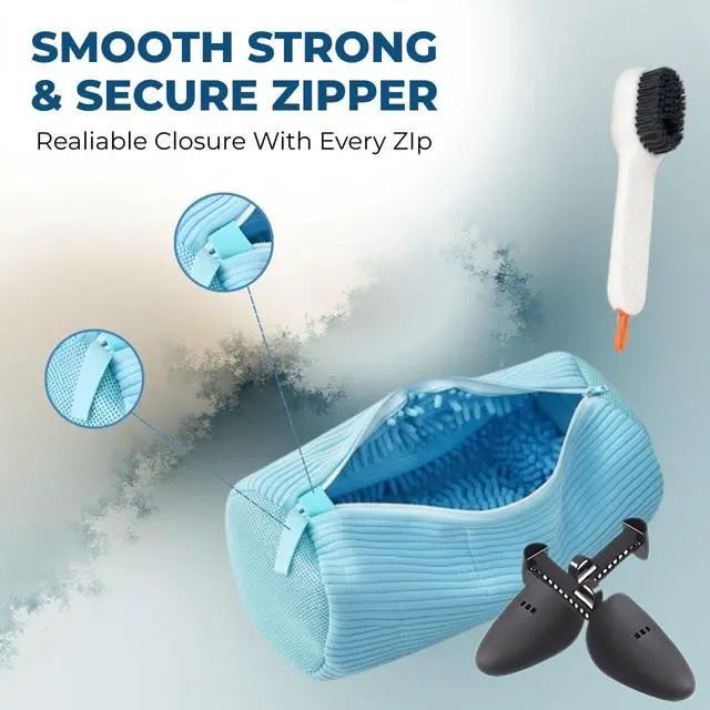 Alt view image 2 of 6 - 1Pc Shoe Washing Machine Bags kit Reusable Mesh Laundry Bags for Washer & Dryer with 2 Shoe Trees & Cleaning Brush, 360° Deep Clean Shoe Cleaner Bags for Sneakers & Trainers