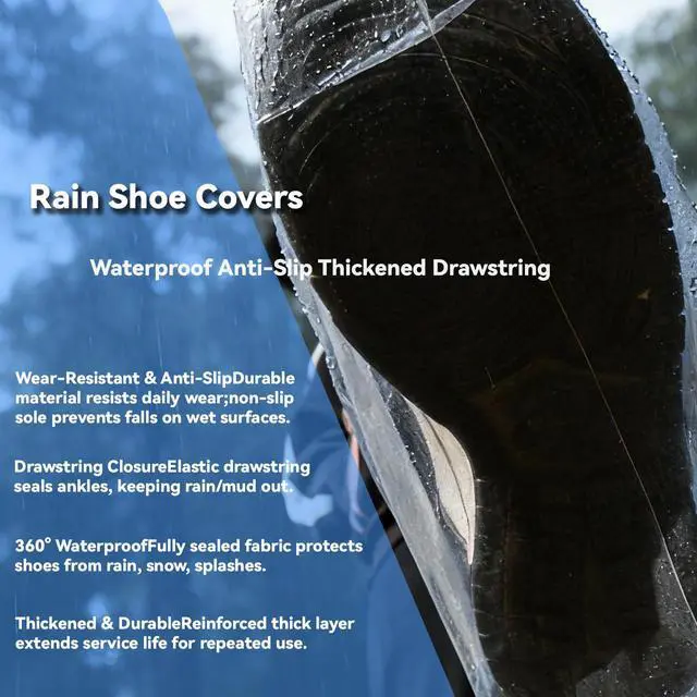 Alt view image 2 of 5 - Shoe Covers Disposable 10 Pairs Waterproof Booties for Shoes Covers Plastic Booties Covers for Rain Non-Slip Indoor Outdoor Shoe Covers for Man Women