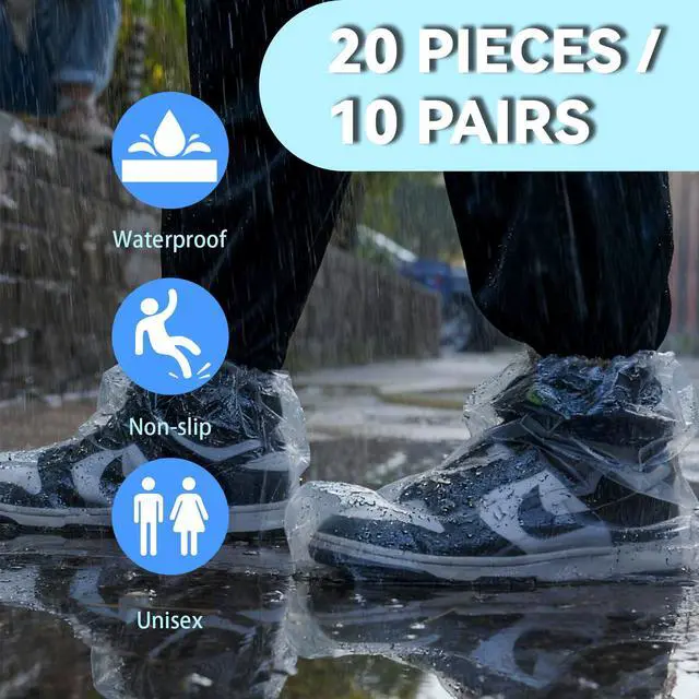 Alt view image 5 of 5 - Shoe Covers Disposable 10 Pairs Waterproof Booties for Shoes Covers Plastic Booties Covers for Rain Non-Slip Indoor Outdoor Shoe Covers for Man Women