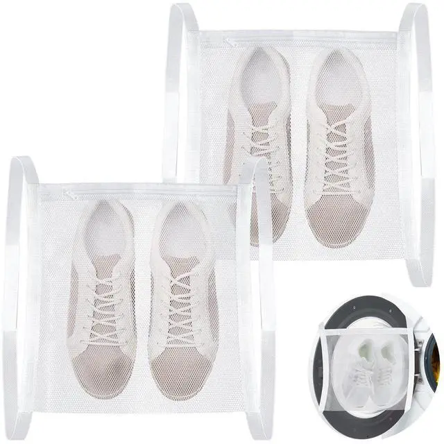 Main image of 2pcs Washing Machine Shoe Bag, Sneaker Dryer Bag for Front Loading Dryer, Reusable Mesh Laundry Bags for Shoes With Zipper for Most Dryer Machines Door White