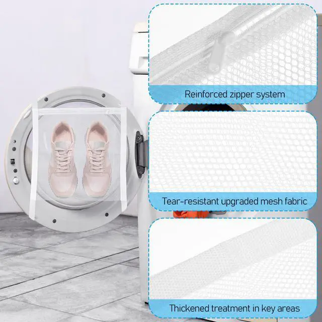 Alt view image 3 of 7 - 2pcs Washing Machine Shoe Bag, Sneaker Dryer Bag for Front Loading Dryer, Reusable Mesh Laundry Bags for Shoes With Zipper for Most Dryer Machines Door White