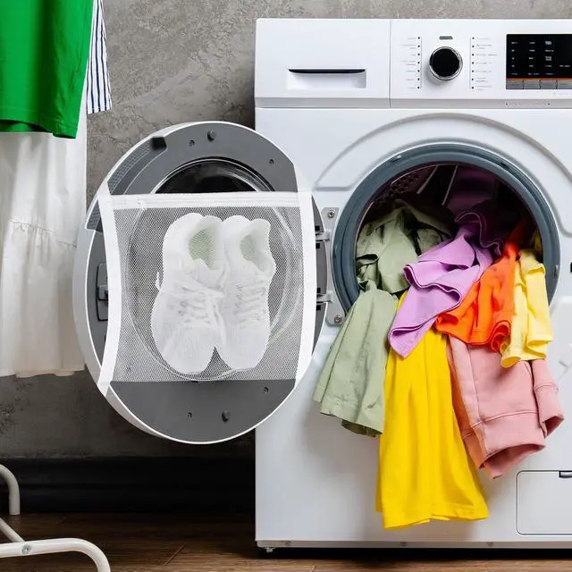 Alt view image 4 of 7 - 2pcs Washing Machine Shoe Bag, Sneaker Dryer Bag for Front Loading Dryer, Reusable Mesh Laundry Bags for Shoes With Zipper for Most Dryer Machines Door White