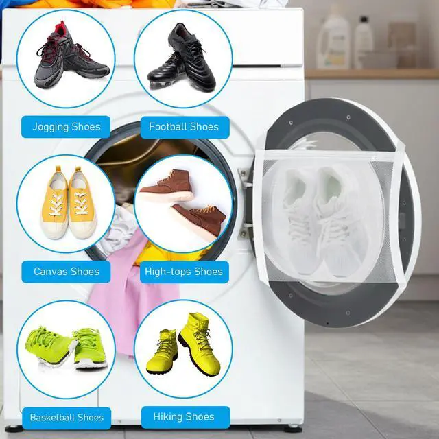 Alt view image 6 of 7 - 2pcs Washing Machine Shoe Bag, Sneaker Dryer Bag for Front Loading Dryer, Reusable Mesh Laundry Bags for Shoes With Zipper for Most Dryer Machines Door White