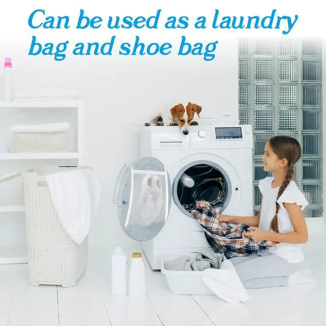 Alt view image 7 of 7 - 2pcs Washing Machine Shoe Bag, Sneaker Dryer Bag for Front Loading Dryer, Reusable Mesh Laundry Bags for Shoes With Zipper for Most Dryer Machines Door White