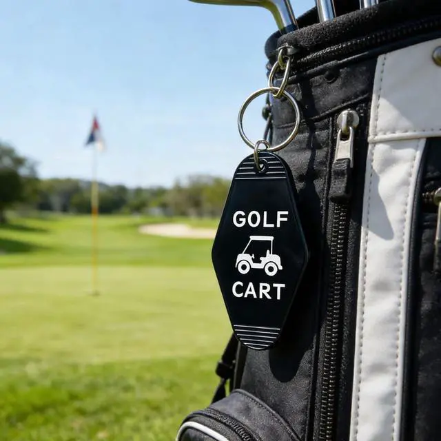 Alt view image 2 of 6 - Golf Cart Keychain Plastic Retro Motel Golf Cart Key Chain for Women Men