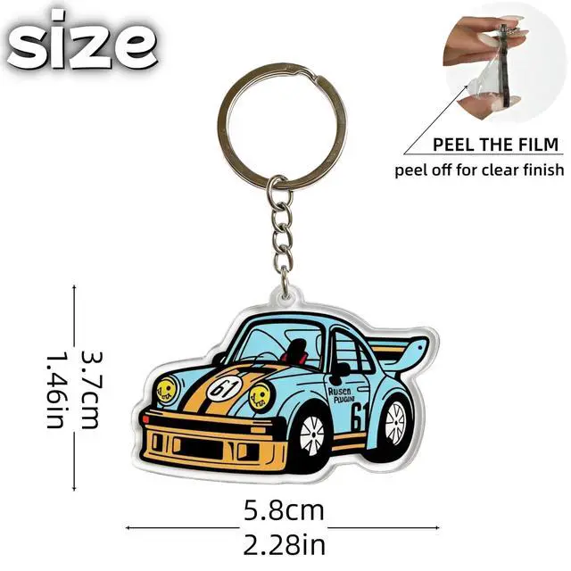 Alt view image 2 of 6 - Retro Racing Car Keychain Acrylic Race Car Key Ring, Vintage Motorsport Charm for Keys Backpack Purse, Automotive Accessory Gift for Car Enthusiasts