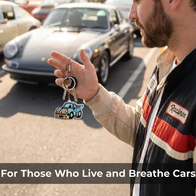 Alt view image 5 of 6 - Retro Racing Car Keychain Acrylic Race Car Key Ring, Vintage Motorsport Charm for Keys Backpack Purse, Automotive Accessory Gift for Car Enthusiasts