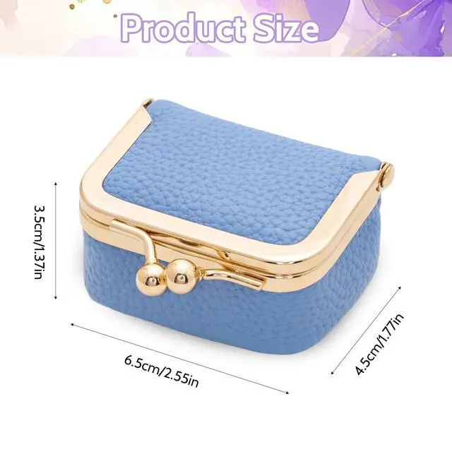 Alt view image 3 of 7 - Genuine Leather Mini Jewelry Box Portable Vintage-Inspired Leather Small Coin Purse Jewelry Organizer Case Mini Travel Ring Box with Kiss Lock for Women Earring Ring Necklace