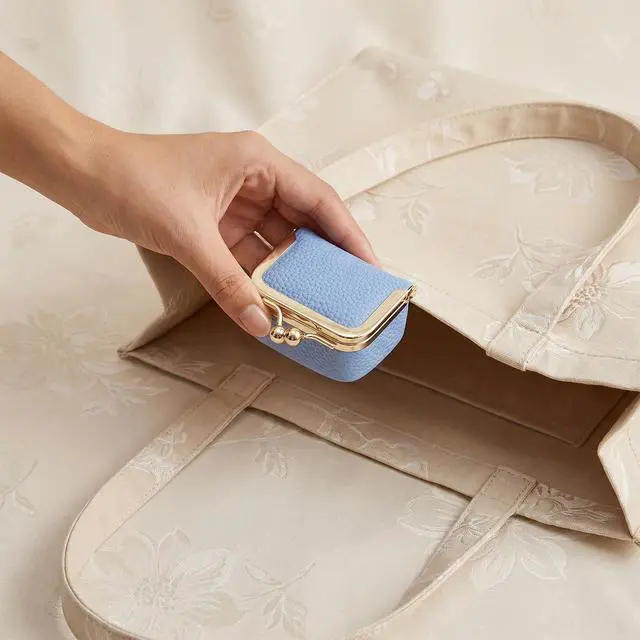 Alt view image 7 of 7 - Genuine Leather Mini Jewelry Box Portable Vintage-Inspired Leather Small Coin Purse Jewelry Organizer Case Mini Travel Ring Box with Kiss Lock for Women Earring Ring Necklace