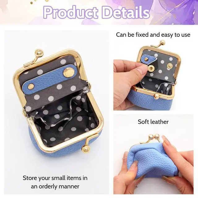Alt view image 6 of 7 - Genuine Leather Mini Jewelry Box Portable Vintage-Inspired Leather Small Coin Purse Jewelry Organizer Case Mini Travel Ring Box with Kiss Lock for Women Earring Ring Necklace