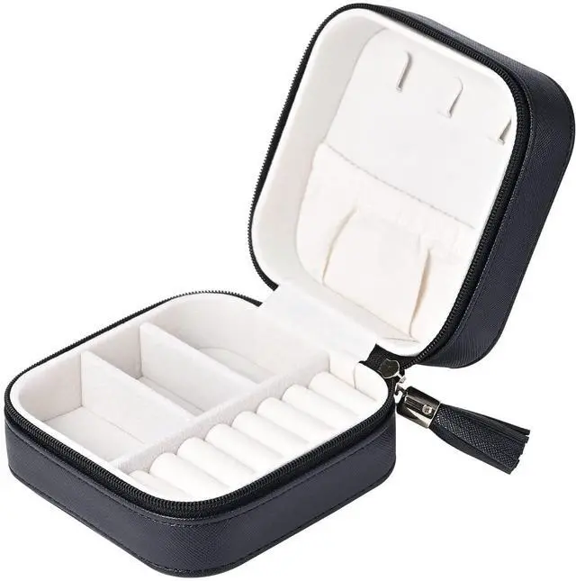 Main image of Luxury Leather Travel Jewelry Box for Women Mini Organizer Small Jewelry Portable Travel Case for Rings Earrings Necklace Multifunctional Storage Wedding Bridesmaids Women Wife Daughter Gift (BLACK)
