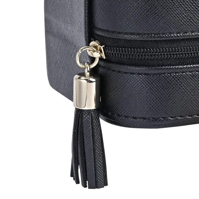 Alt view image 3 of 7 - Luxury Leather Travel Jewelry Box for Women Mini Organizer Small Jewelry Portable Travel Case for Rings Earrings Necklace Multifunctional Storage Wedding Bridesmaids Women Wife Daughter Gift (BLACK)