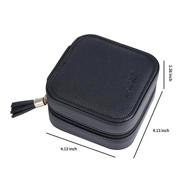 Alt view image 2 of 7 - Luxury Leather Travel Jewelry Box for Women Mini Organizer Small Jewelry Portable Travel Case for Rings Earrings Necklace Multifunctional Storage Wedding Bridesmaids Women Wife Daughter Gift (BLACK)