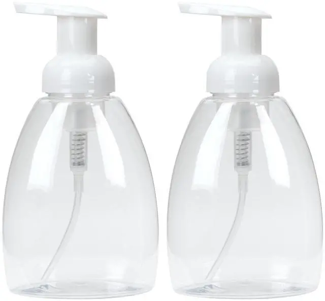 Main image of Foaming Soap Dispenser, Refillable Plastic Pump Bottles for Liquid Hand Soap, 12 oz. Clear Bottle with White Pump, 2-Pack
