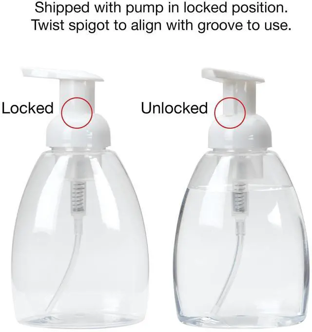 Alt view image 3 of 6 - Foaming Soap Dispenser, Refillable Plastic Pump Bottles for Liquid Hand Soap, 12 oz. Clear Bottle with White Pump, 2-Pack