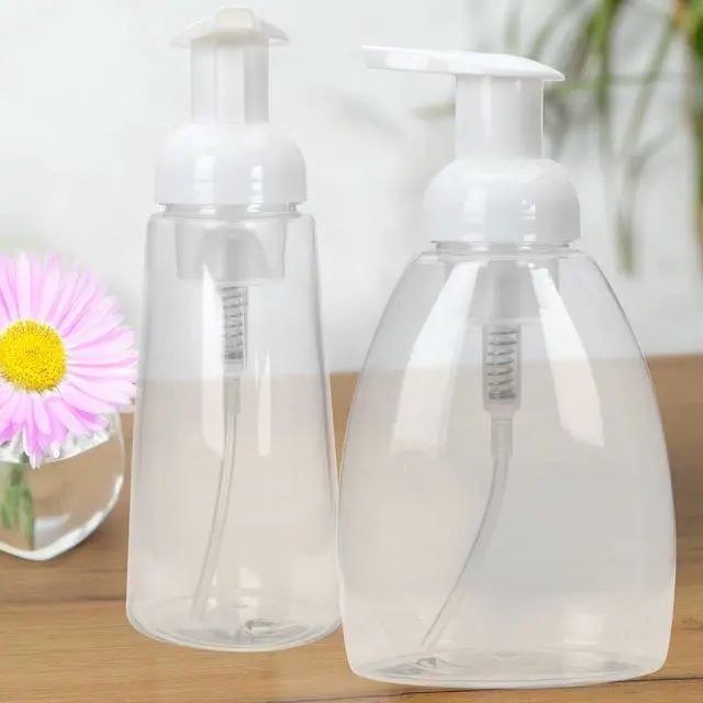 Alt view image 6 of 6 - Foaming Soap Dispenser, Refillable Plastic Pump Bottles for Liquid Hand Soap, 12 oz. Clear Bottle with White Pump, 2-Pack