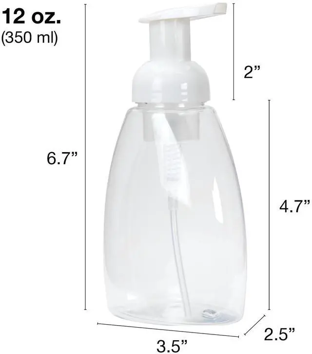 Alt view image 2 of 6 - Foaming Soap Dispenser, Refillable Plastic Pump Bottles for Liquid Hand Soap, 12 oz. Clear Bottle with White Pump, 2-Pack