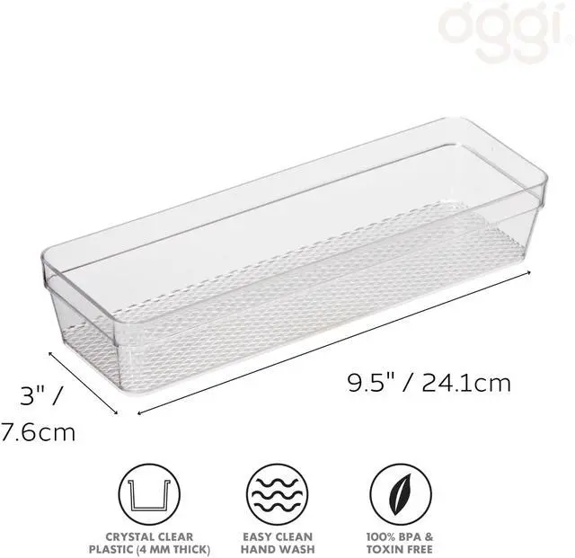 Alt view image 2 of 7 - Clear Drawer Organizer - 3" X 9.5" - Ideal for Organizing Kitchen Drawers, Office, Desk, Silverware, Kitchen Utensils, Cosmetics and Bathrooms