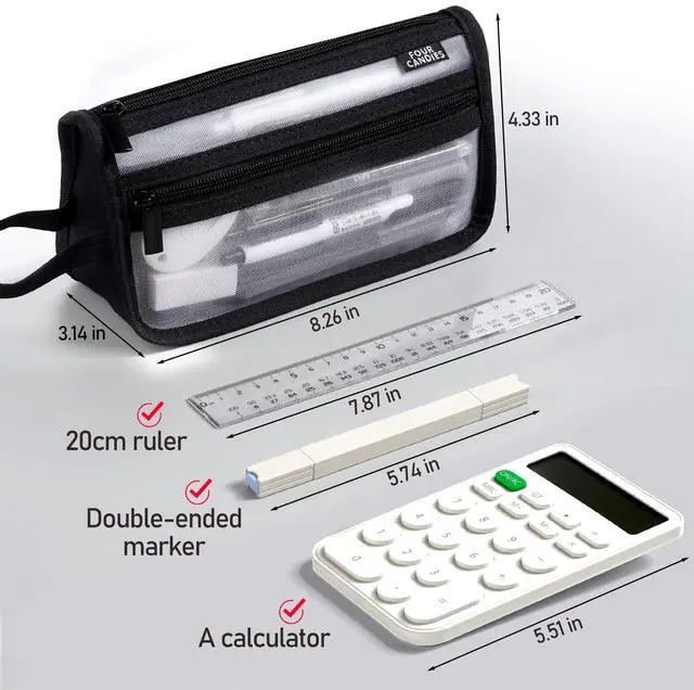 Alt view image 4 of 7 - Grid Mesh Pencil Case with Handle and Zipper, Clear Double-layer Pencil Pouch Marker Pouch, Travel Makeup Bag, Cute Transparent Stationary Organizer Pen Bag for Adult Office College