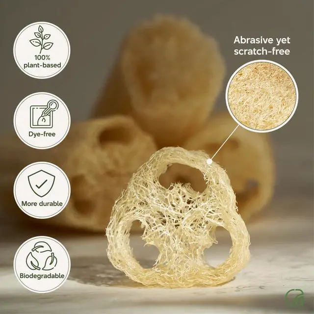 Alt view image 3 of 7 - Green Glow Loofah Sponge Set 100% Plant-Based, Dye-Free, Biodegradable, Scratch-Free, Handcrafted in Vietnam (2-Pack)