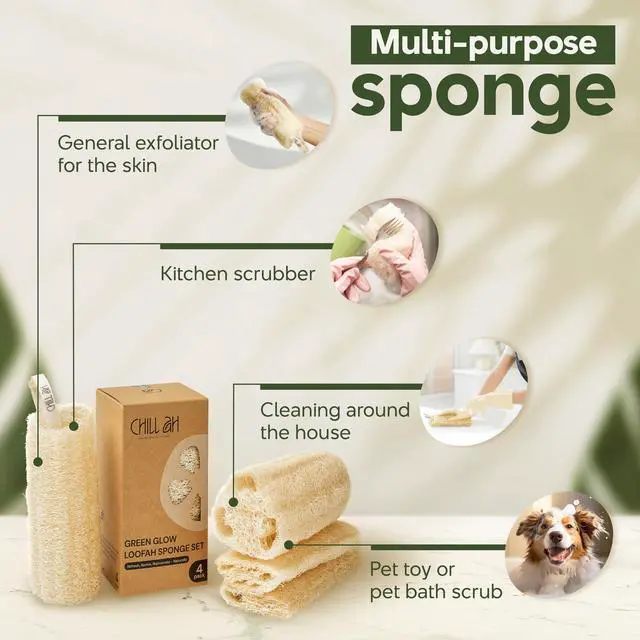 Alt view image 5 of 7 - Green Glow Loofah Sponge Set 100% Plant-Based, Dye-Free, Biodegradable, Scratch-Free, Handcrafted in Vietnam (2-Pack)