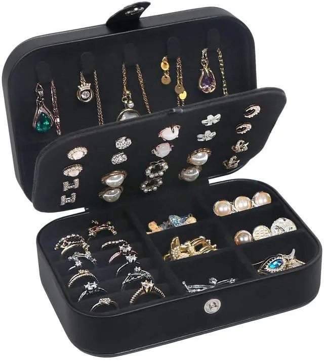 Main image of Travel Jewelry Box,Upgraded Travel Jewelry Case,Portable Jewelry Boxes for Women,PU Leather Jewelry Box,Travel Jewelry Organizer for Necklaces,Rings,Earrings,Bracelets,Black
