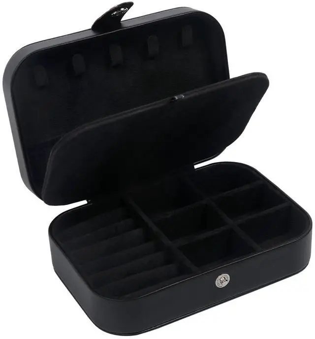 Alt view image 2 of 7 - Travel Jewelry Box,Upgraded Travel Jewelry Case,Portable Jewelry Boxes for Women,PU Leather Jewelry Box,Travel Jewelry Organizer for Necklaces,Rings,Earrings,Bracelets,Black