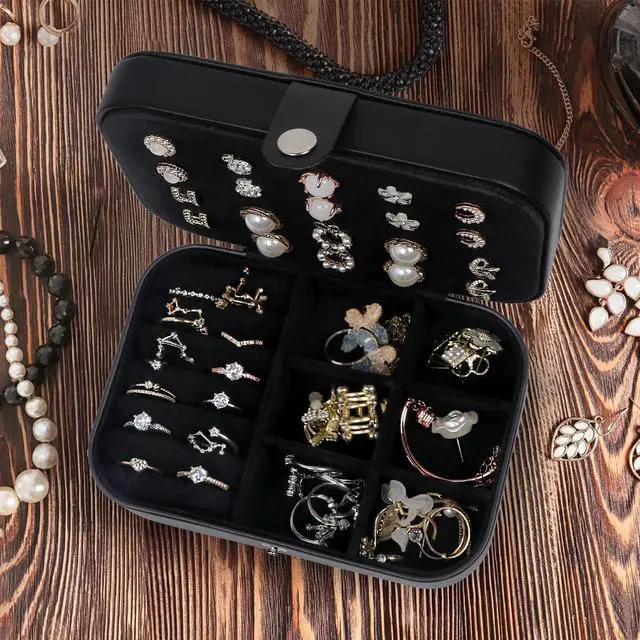 Alt view image 6 of 7 - Travel Jewelry Box,Upgraded Travel Jewelry Case,Portable Jewelry Boxes for Women,PU Leather Jewelry Box,Travel Jewelry Organizer for Necklaces,Rings,Earrings,Bracelets,Black