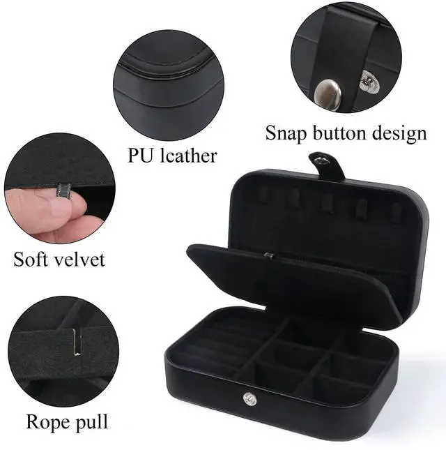 Alt view image 5 of 7 - Travel Jewelry Box,Upgraded Travel Jewelry Case,Portable Jewelry Boxes for Women,PU Leather Jewelry Box,Travel Jewelry Organizer for Necklaces,Rings,Earrings,Bracelets,Black