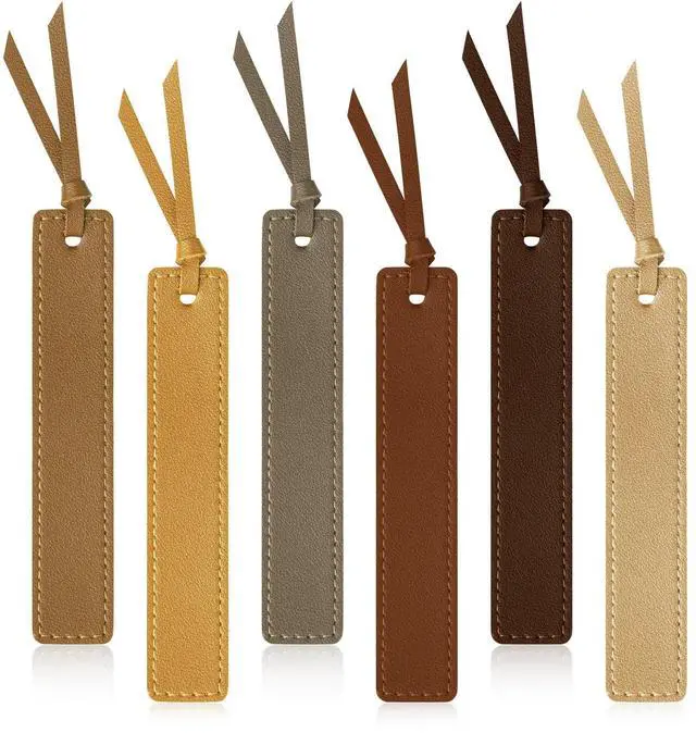 Main image of 6 Pcs Leather Bookmark with Tassel, Classic Style Bookmark, 0.05 Inches Thin Handmade Stitched Bookmarks for Men, Book Marks for Reading, Gifts for Book Lovers, Readers (Light Retro)