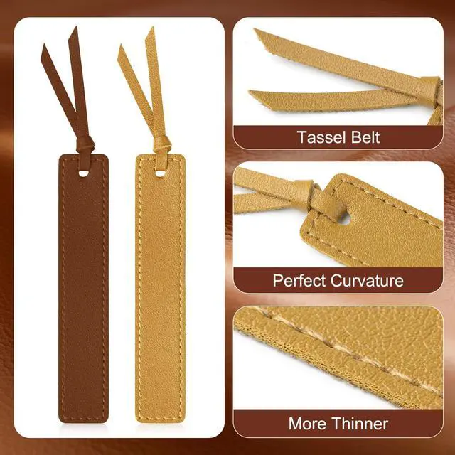 Alt view image 2 of 7 - 6 Pcs Leather Bookmark with Tassel, Classic Style Bookmark, 0.05 Inches Thin Handmade Stitched Bookmarks for Men, Book Marks for Reading, Gifts for Book Lovers, Readers (Light Retro)