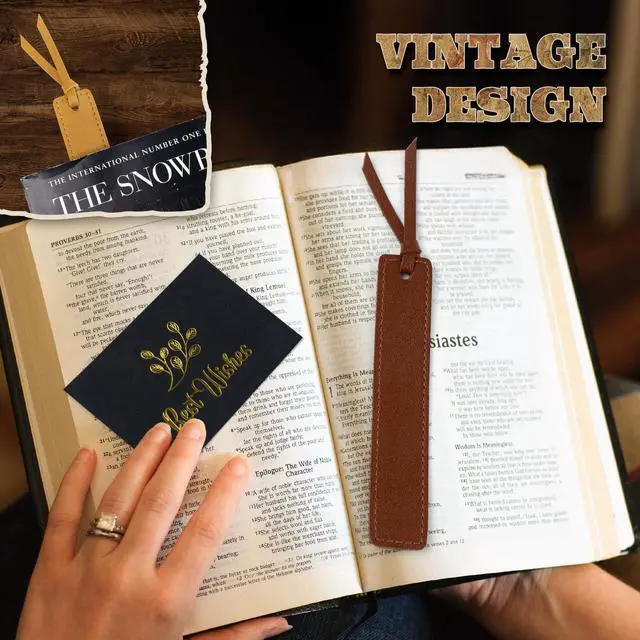 Alt view image 6 of 7 - 6 Pcs Leather Bookmark with Tassel, Classic Style Bookmark, 0.05 Inches Thin Handmade Stitched Bookmarks for Men, Book Marks for Reading, Gifts for Book Lovers, Readers (Light Retro)